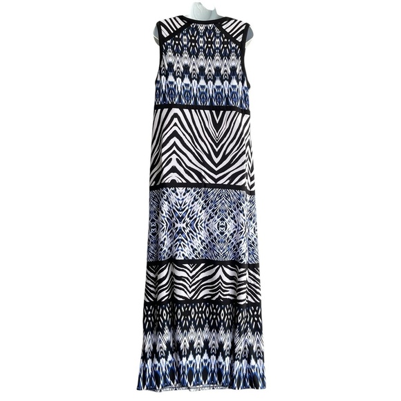 Chicos 2 Kit Ikat Print Jersey Maxi Dress V-Neck Blue Black White Sleeveless L - Picture 2 of 4